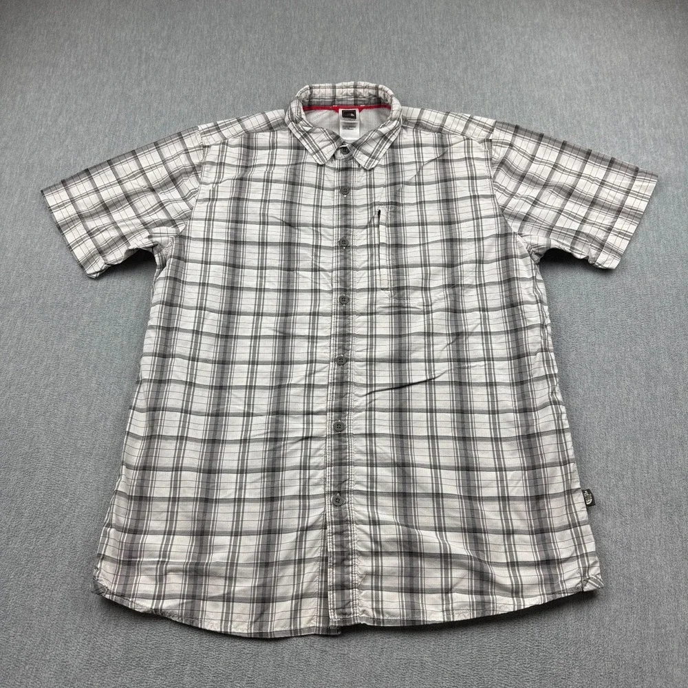 The North Face Shirt Mens Large Gray Plaid Tekware Short Sleeve Nylon Button Top